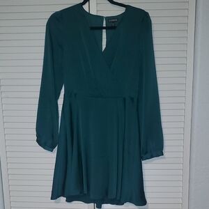 Express Teal Long Sleeve V-Neck Skater Dress